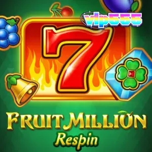 Tampilan visual slot Fruit Million Respin dengan simbol buah klasik dan latar belakang hijau cerah.